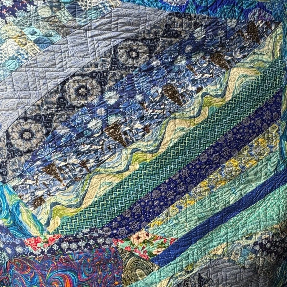 Handmade Batik Quilt Multicolor Cotton‎ 78x70 Bohemian Patchwork Jelly Roll